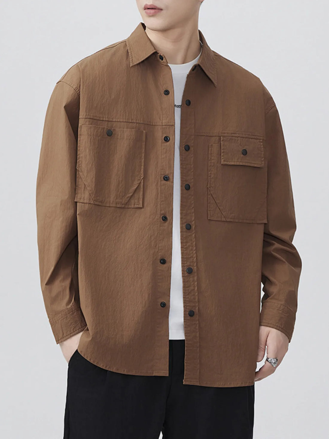 Men's Plus Size Button Up Long Sleeve Shirt - cas7m