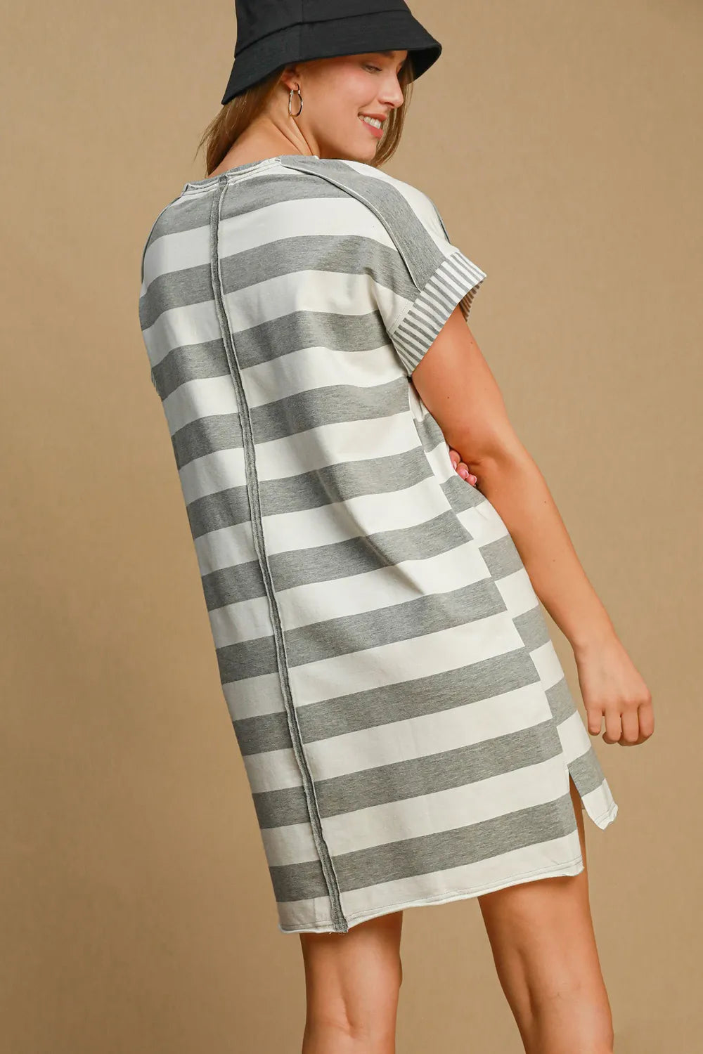 Umgee Peace Applique Striped Short Sleeve Mini Dress - cas7m