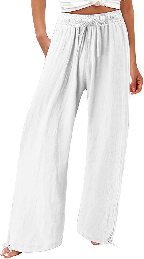 Women's Cotton And Linen Wide-leg Beach Pants Casual Pants - cas7m