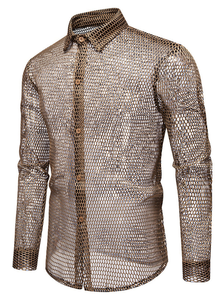 Men's See-Through Mesh Long Sleeve Shirt - cas7m
