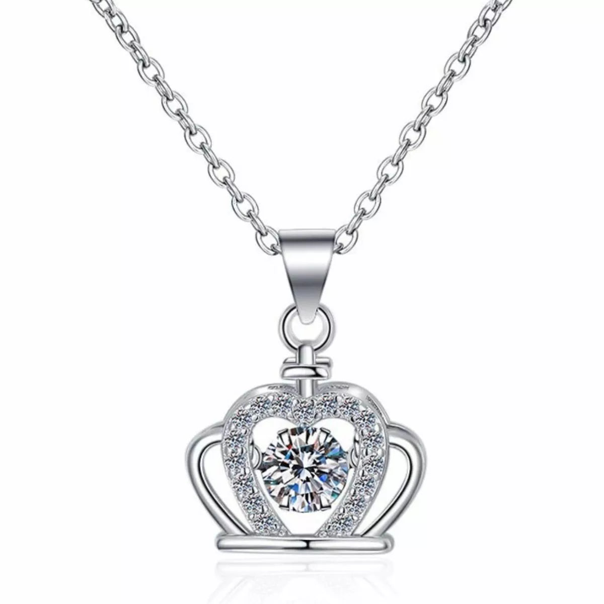 925 Sterling Silver Zircon Crown Pendant Necklace - cas7m