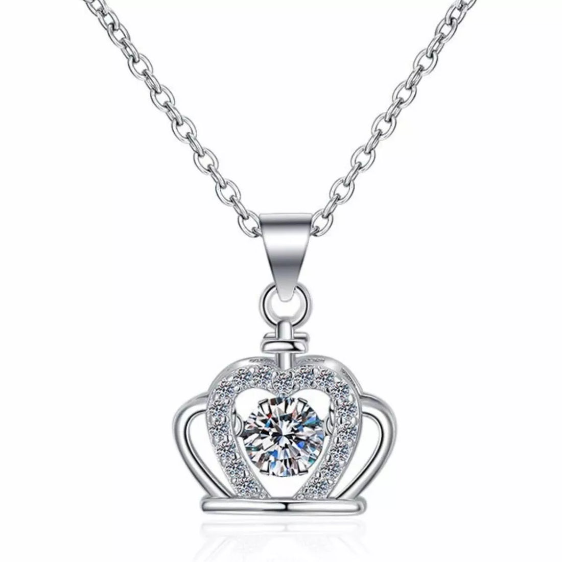 925 Sterling Silver Zircon Crown Pendant Necklace - cas7m