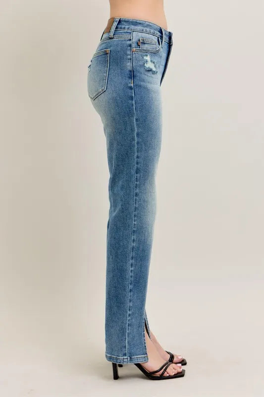 Judy Blue Full Size High Waist Vintage Wash Front Seam & Slit Straight Plus Size - cas7m