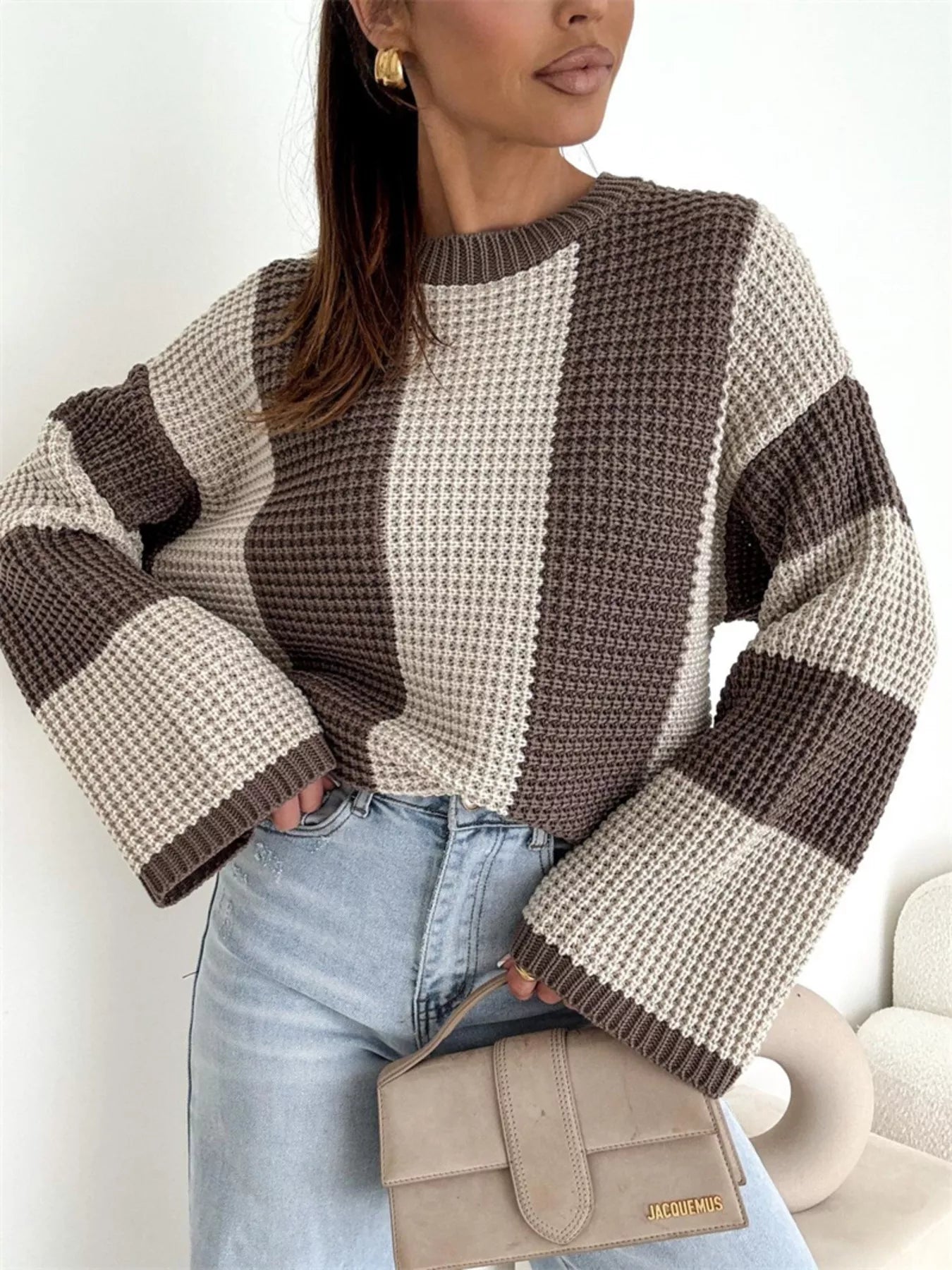 Color Block Long Sleeve Sweater - cas7m