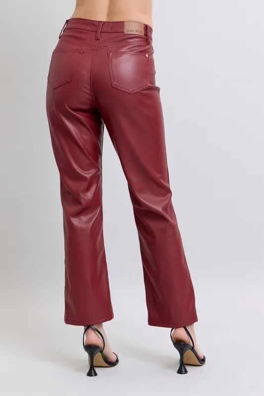Judy Blue Full Size High Waist Tummy Control Faux Leather Straight Pants Plus Size - cas7m