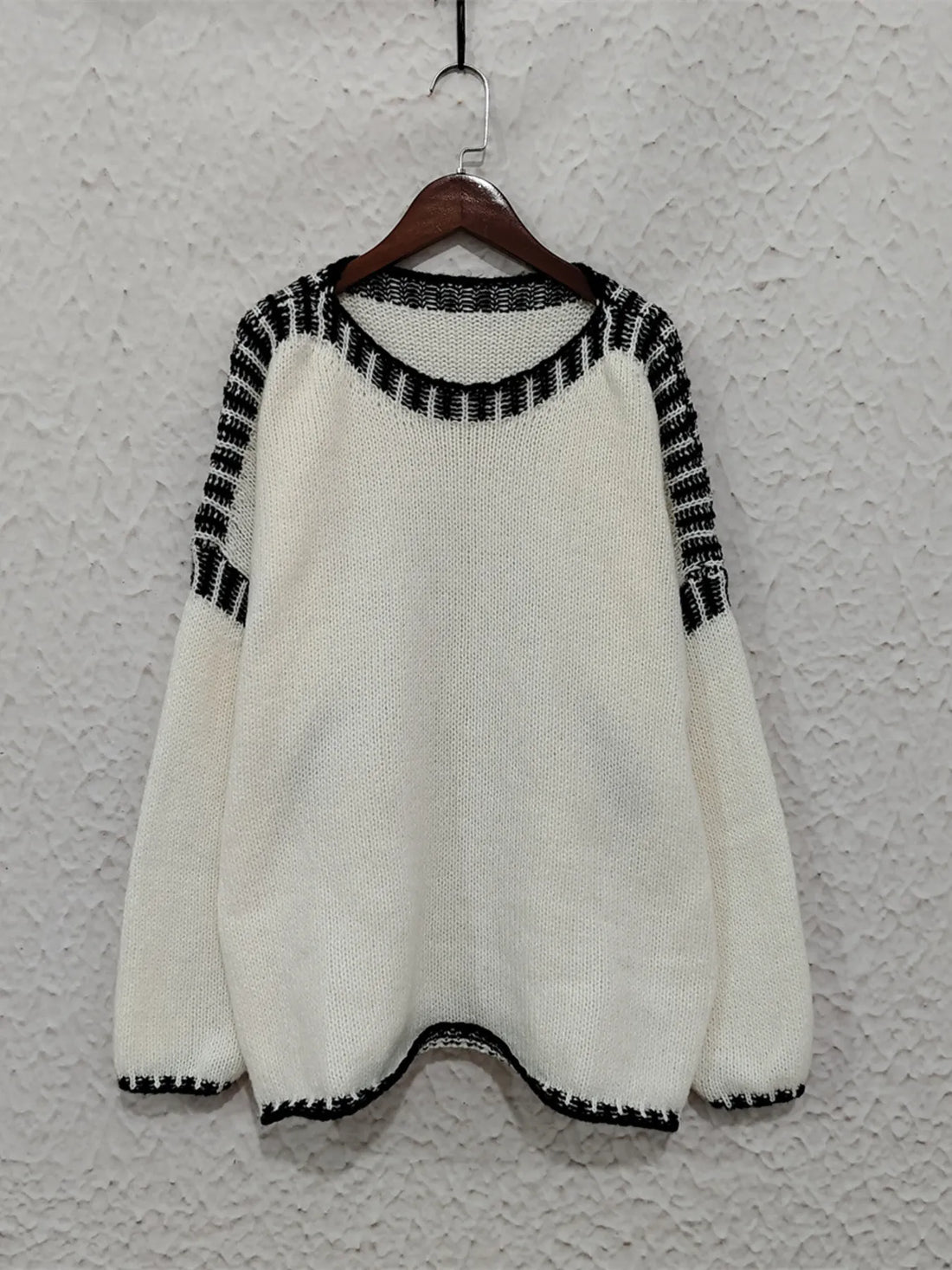 Contrast Trim Oversized Sweater - cas7m