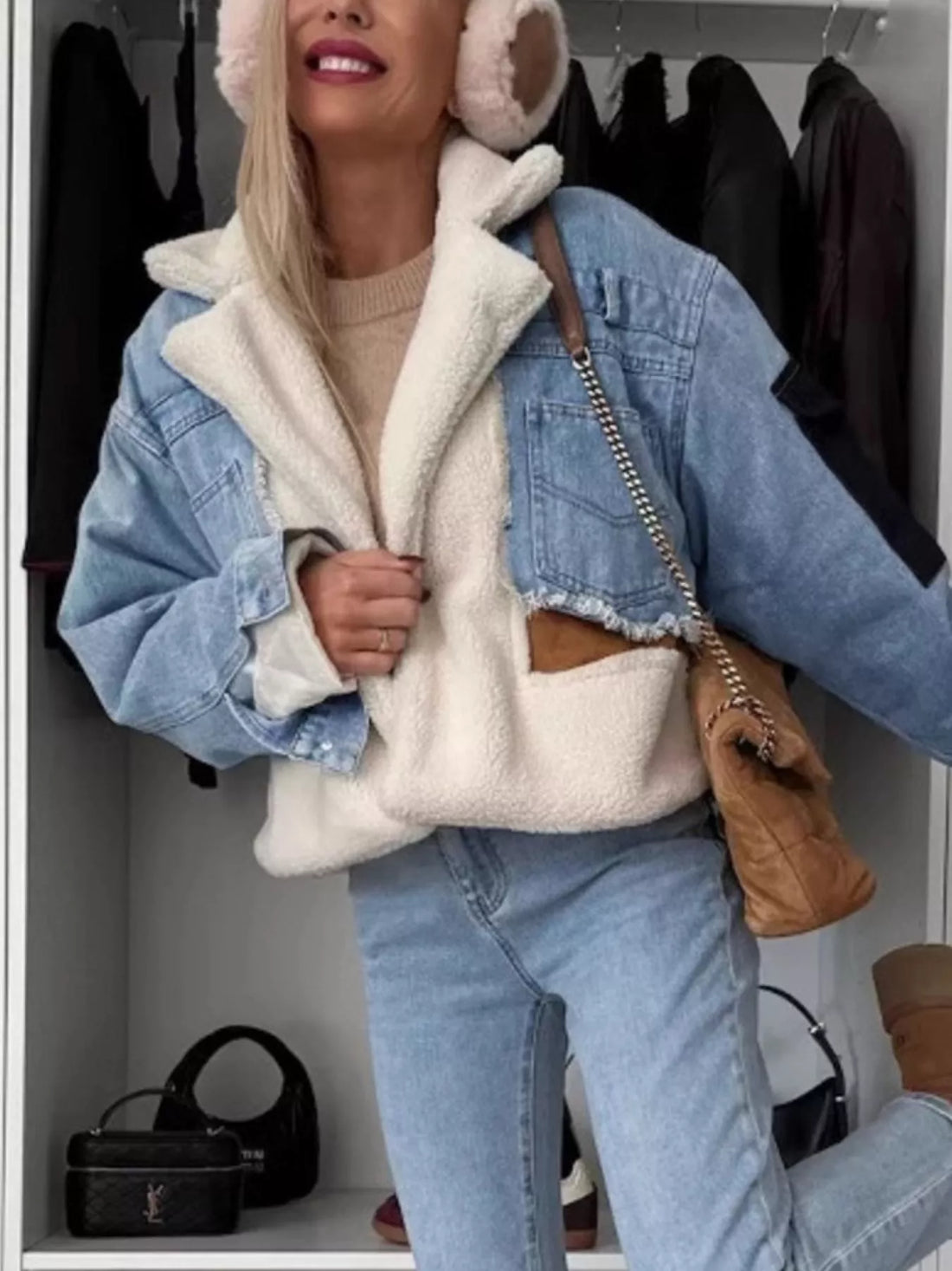 Raw Hem Sherpa Lined Denim Jacket - cas7m
