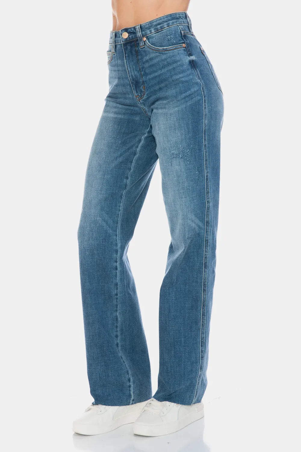 Judy Blue Full Size Tummy Control Cut Raw Hem Straight Jeans - cas7m