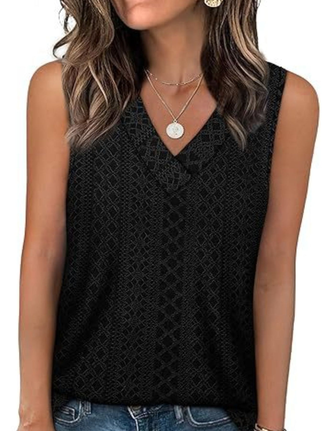 Eyelet V-Neck Tank - cas7m