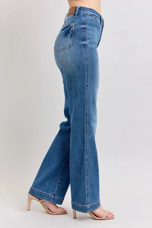 Judy Blue Full Size High Waist Contrast Thread Straight Plus Size - cas7m