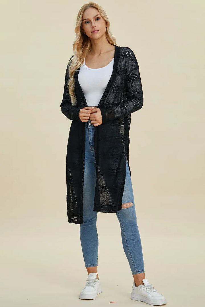 Double Take Full Size Open Front Longline Cardigan - cas7m