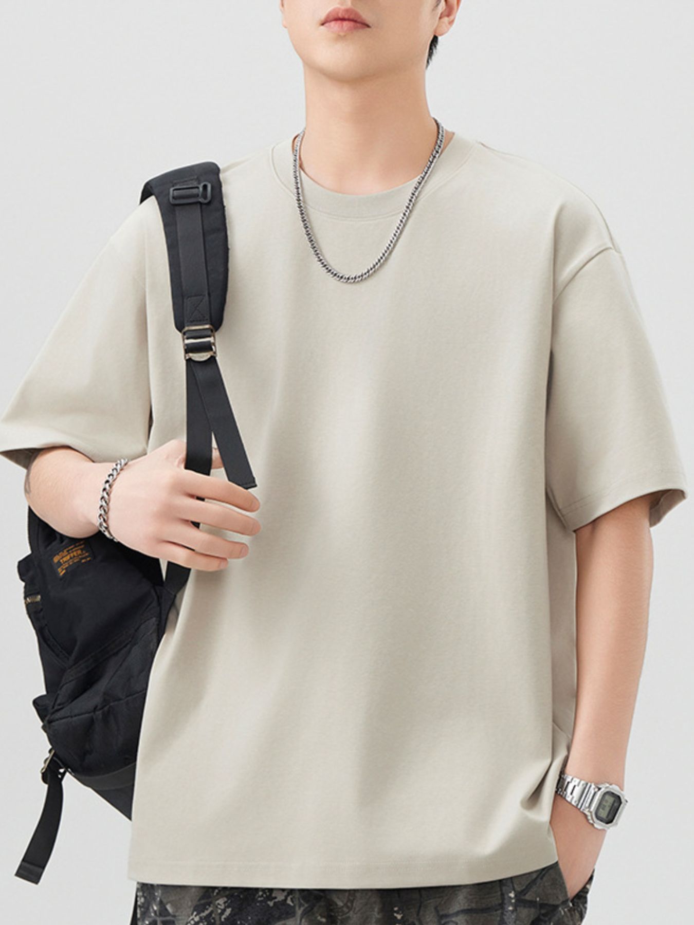 Men's Plus Size Solid Color Casual Loose T-Shirt - cas7m