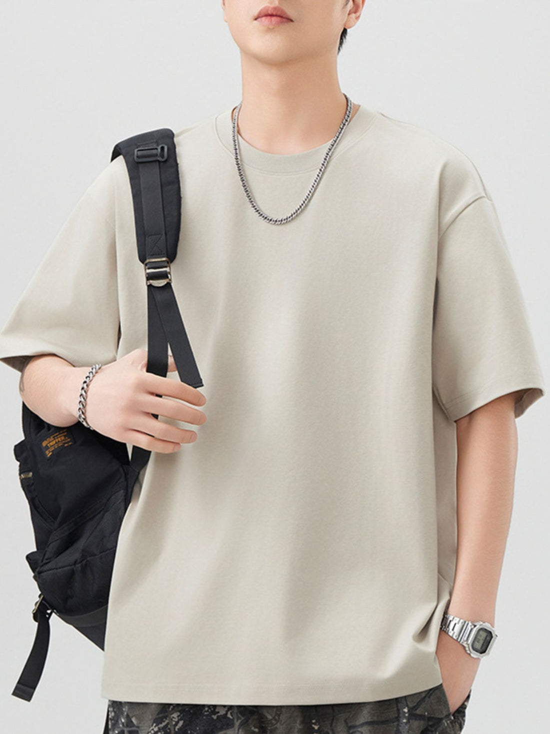 Men's Plus Size Solid Color Casual Loose T-Shirt - cas7m