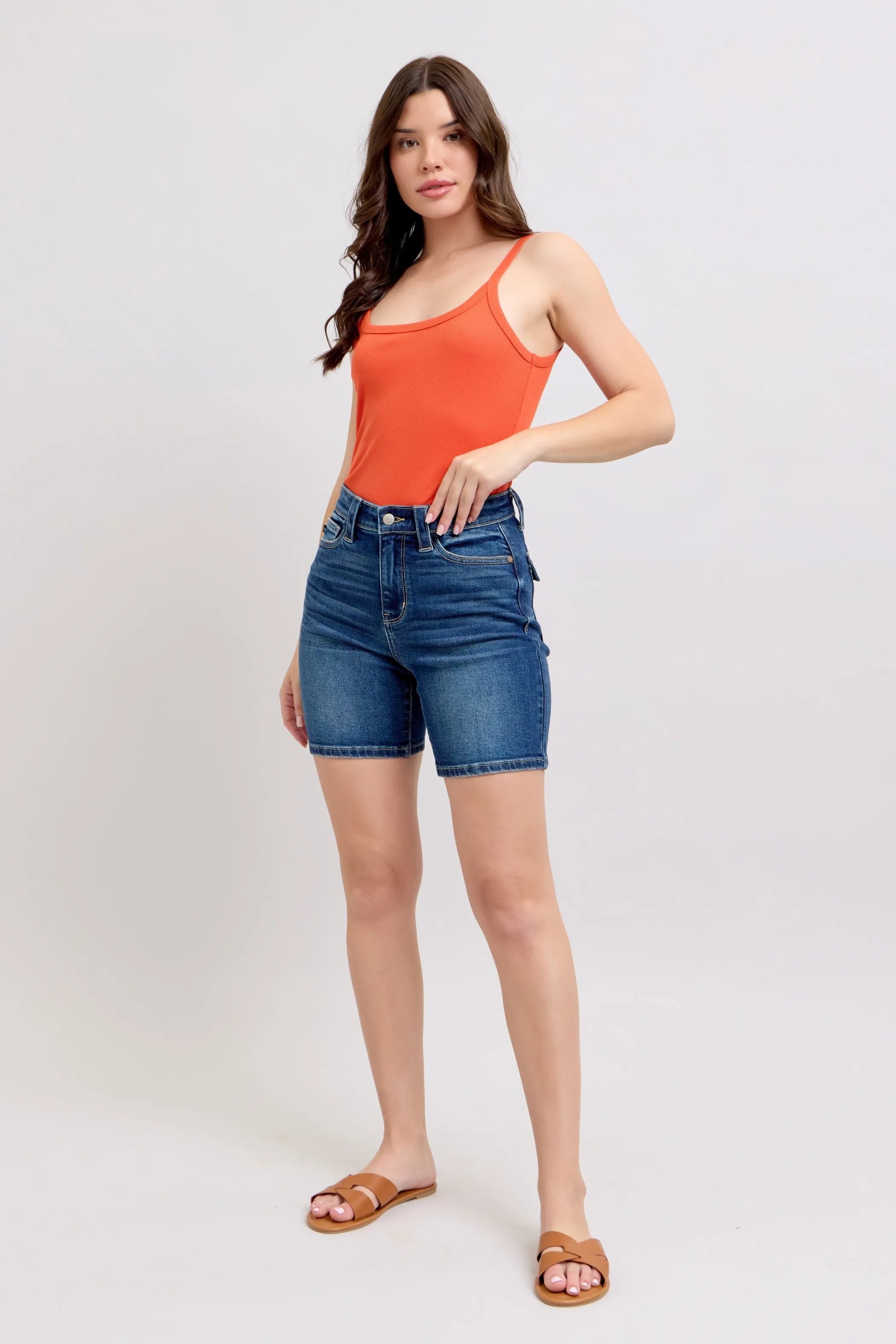 Judy Blue Full Size High Waist Bermudas Jeans W/ Back Flap Pockets Plus Size - cas7m