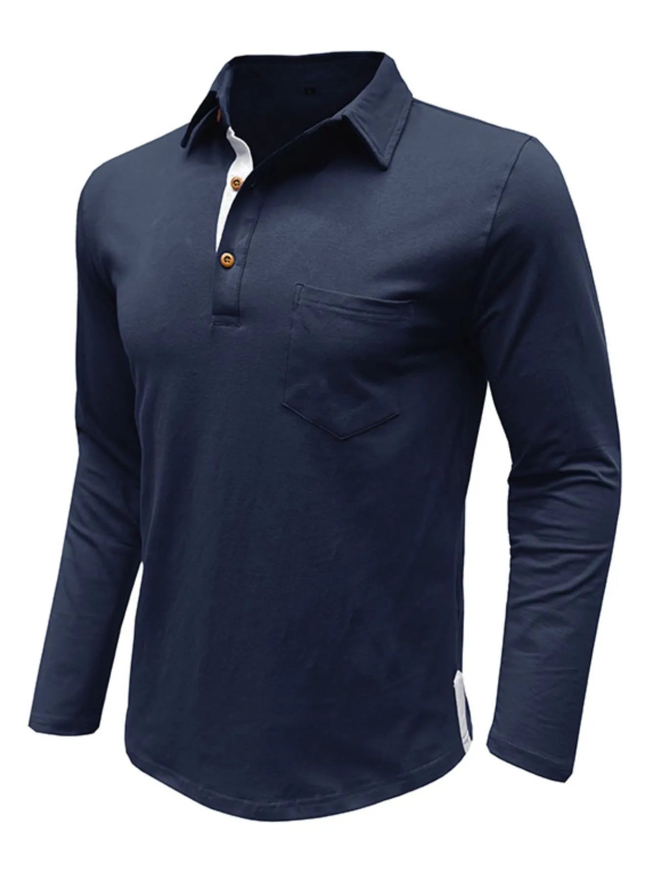 Men's Long Sleeve Polo Shirt with Chest Pocket - cas7m