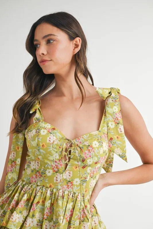 MABLE Floral Print Shoulder Tie Layered Mini Dress - cas7m