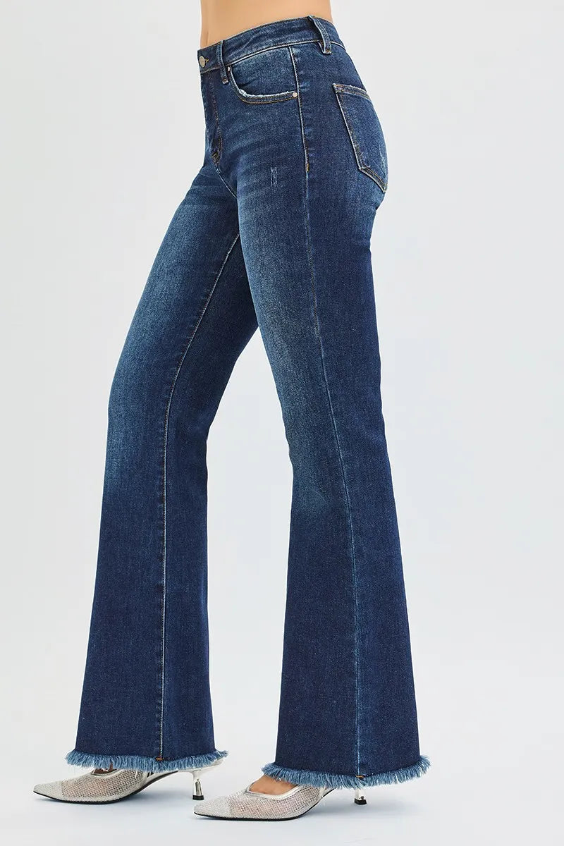 RISEN Full Size Tummy Control Mid Rise Flare Jeans Plus Size - cas7m