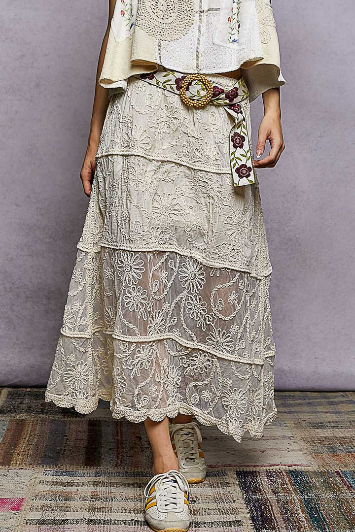 POL Floral Embroidered Tiered Crochet Skirt - cas7m