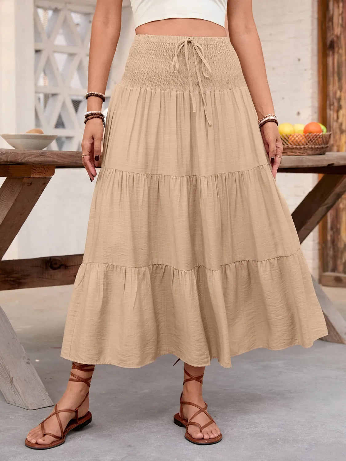 Smocked Tiered Skirt - cas7m