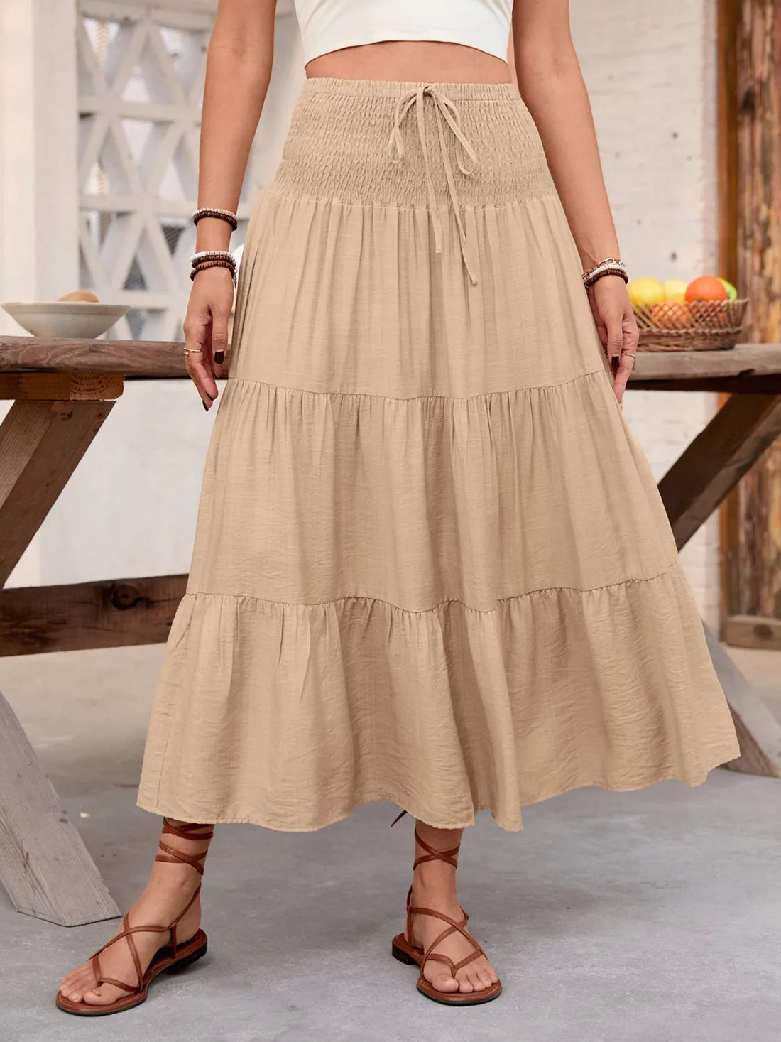 Smocked Tiered Skirt - cas7m