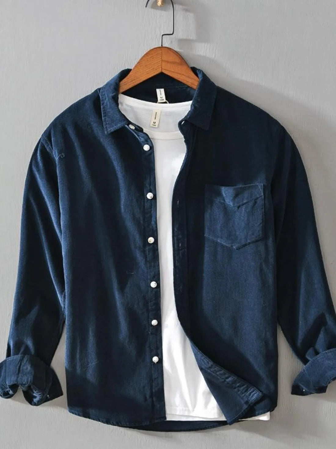 Men's Plus Size Button Up Long Sleeve Shirt - cas7m