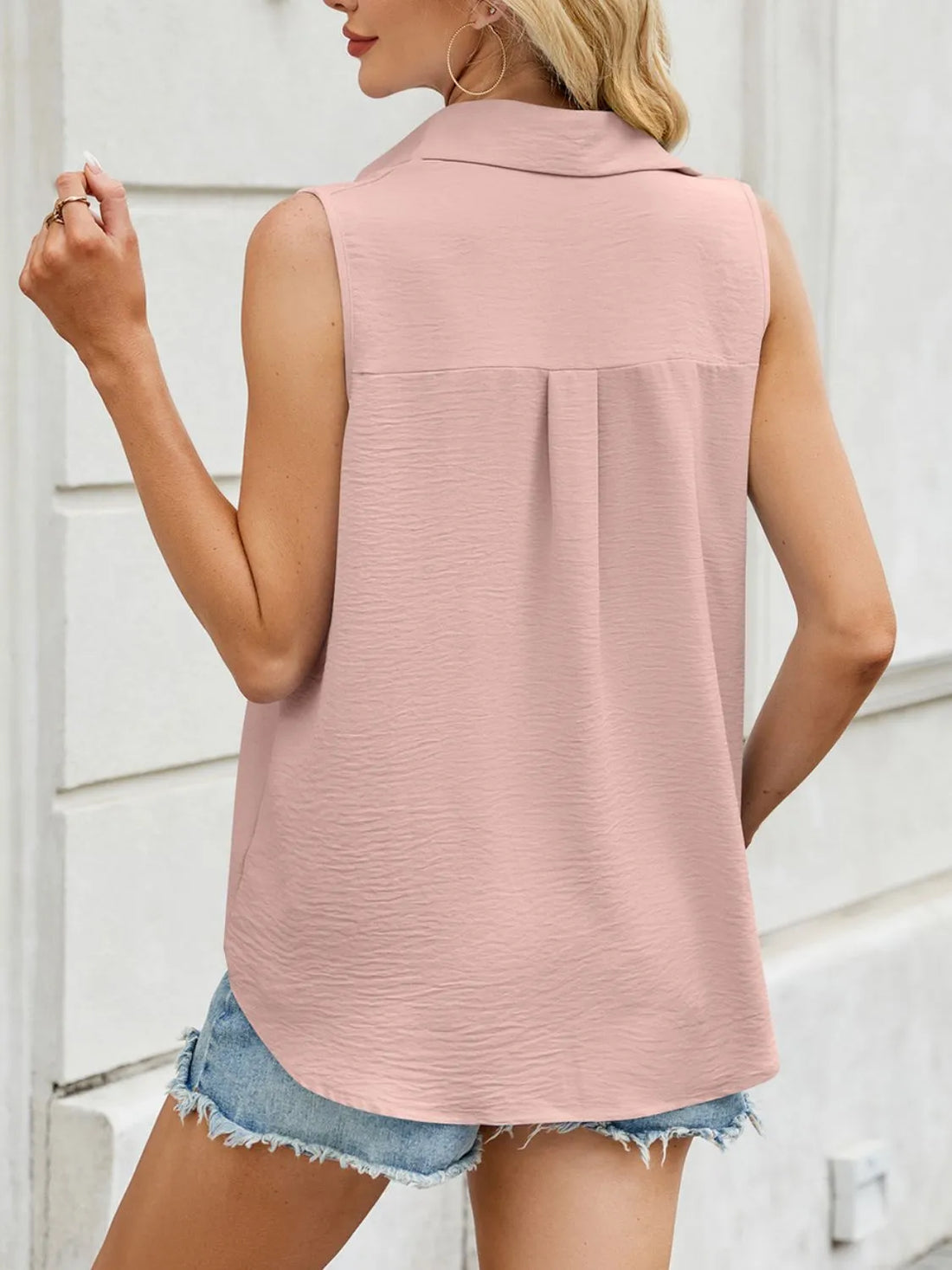 Button Down Collared Neck Tank - cas7m