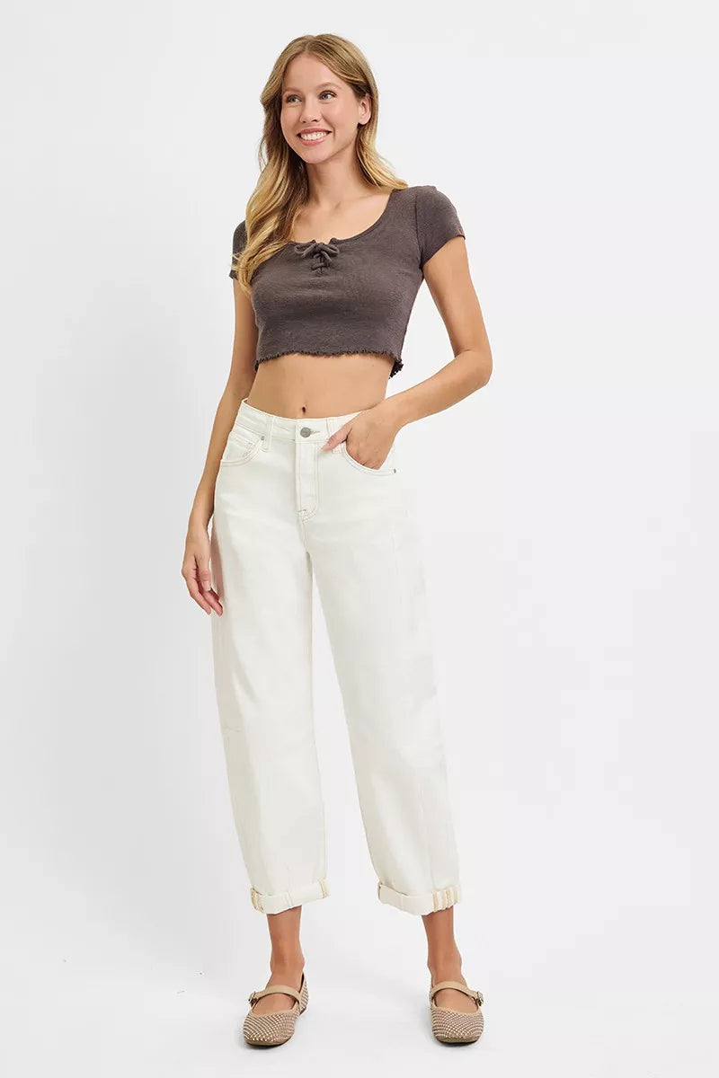 RISEN Full Size High Rise Barrel Cropped Jeans Plus Size - cas7m