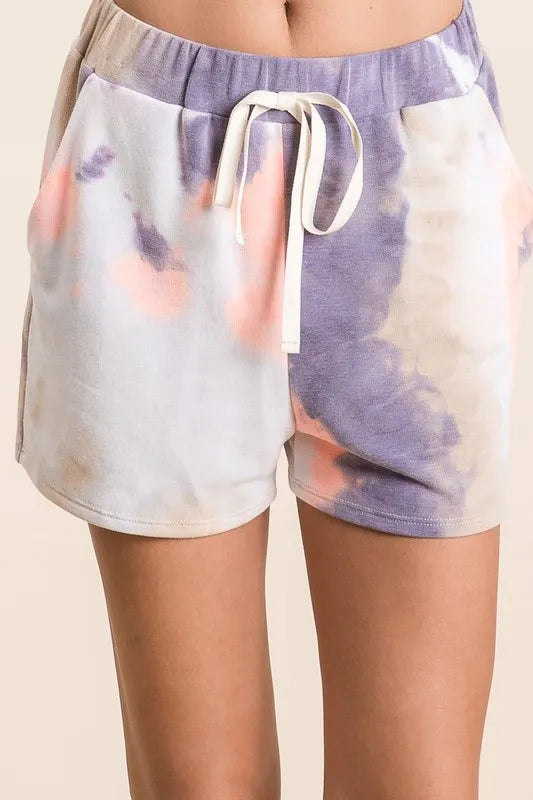 BiBi Tie Dye Terry Shorts with Drawstring - cas7m