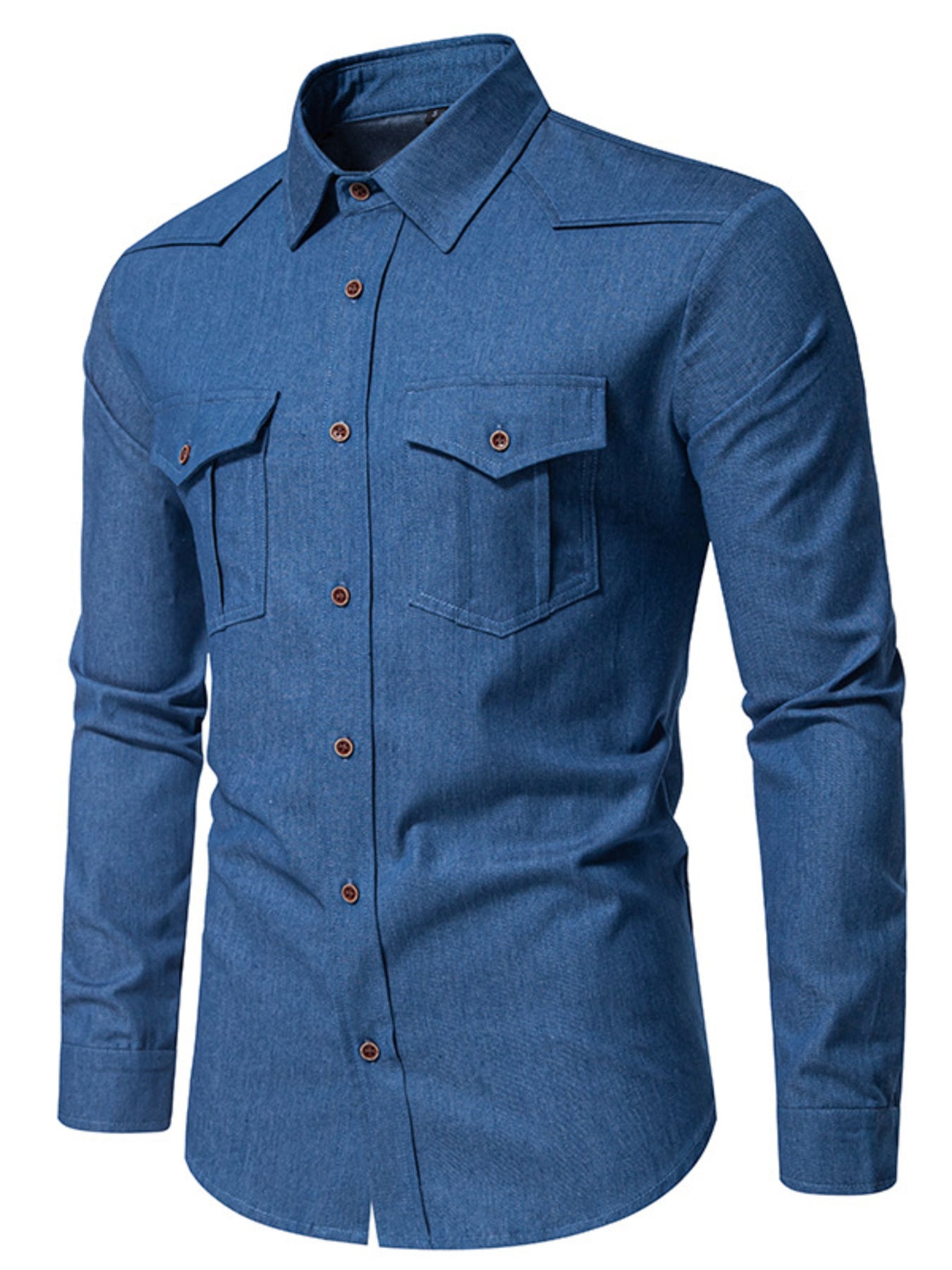 Men's Casual Long Sleeve Denim Shirt with Pockets - cas7m