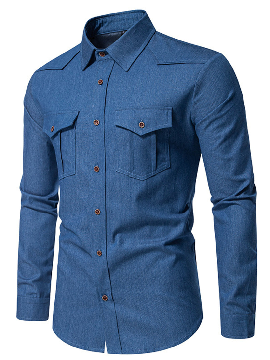 Men's Casual Long Sleeve Denim Shirt with Pockets - cas7m
