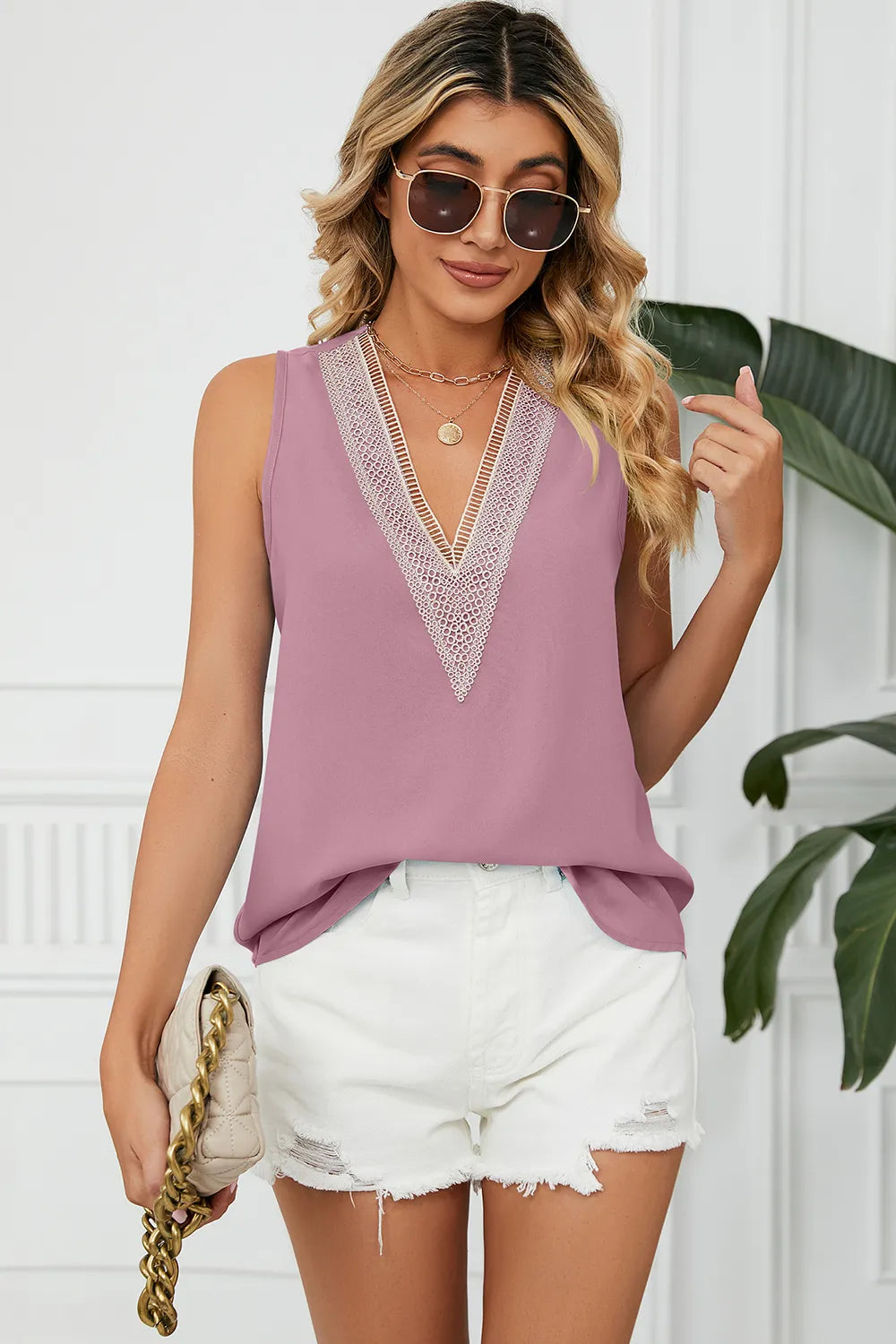 V-Neck Wide Strap Tank - cas7m