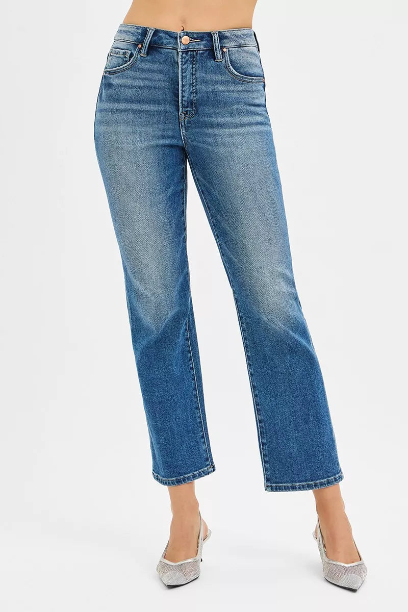 RISEN Tummy Control High Rise Crop Straight Jeans - cas7m