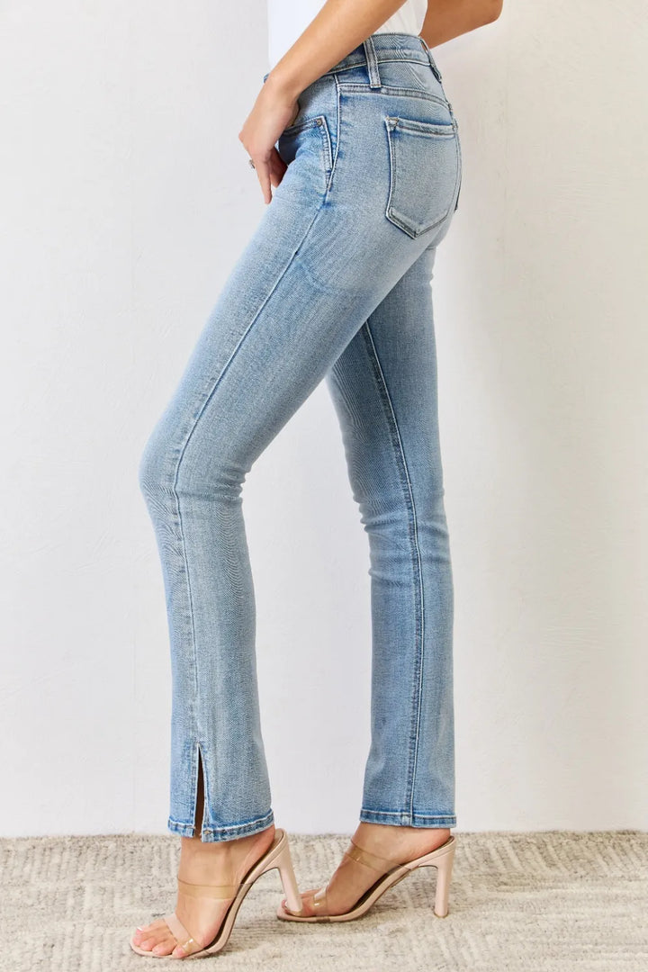 Kancan Full Size Mid Rise Y2K Slit Bootcut Jeans - cas7m