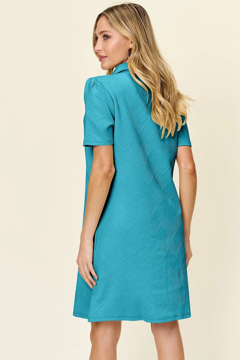 Double Take Full Size Texture Collared Neck Short Sleeve Dress - cas7m