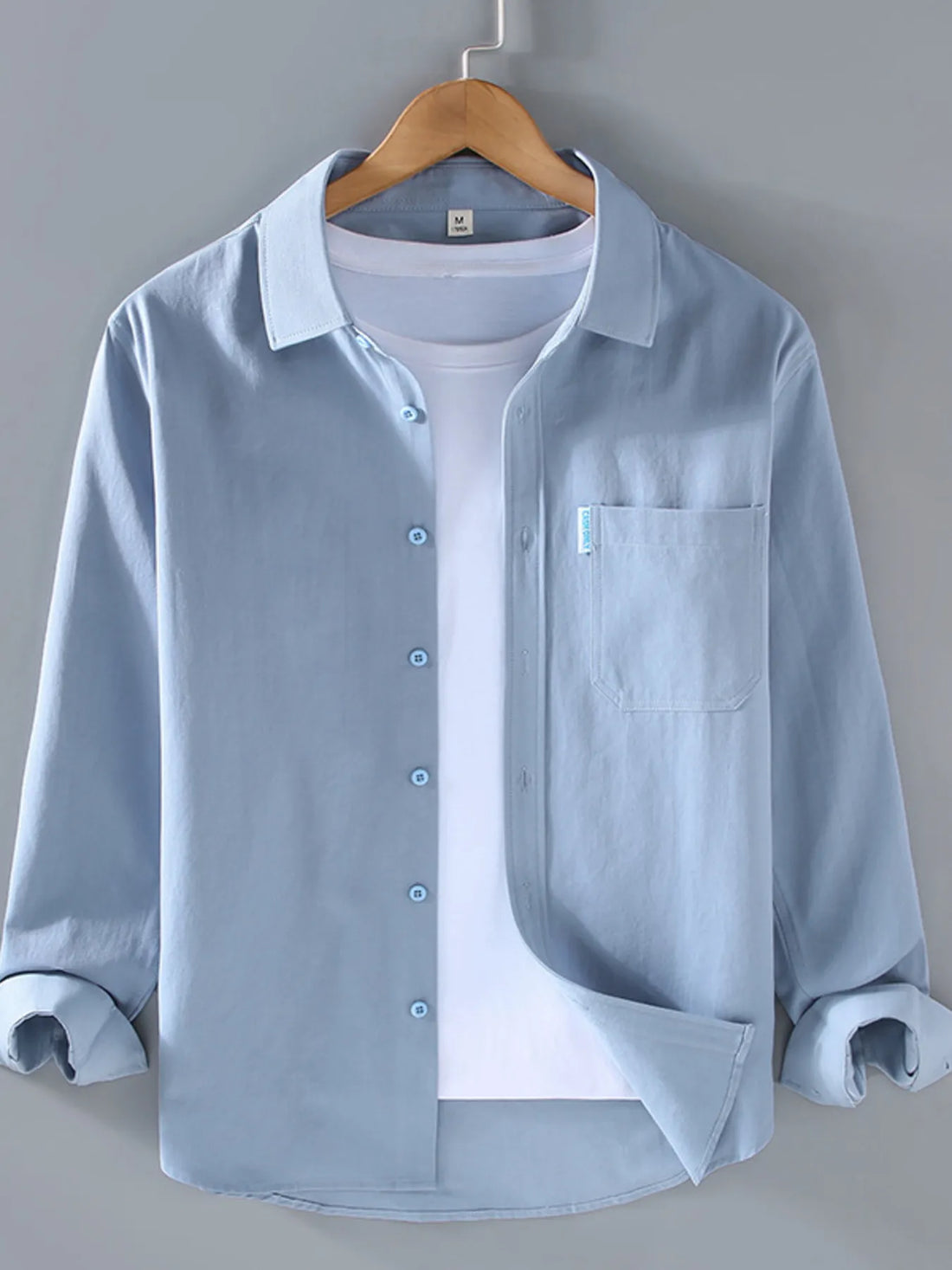 Men's Plus Size Long Sleeve Button-Up Shirt - cas7m