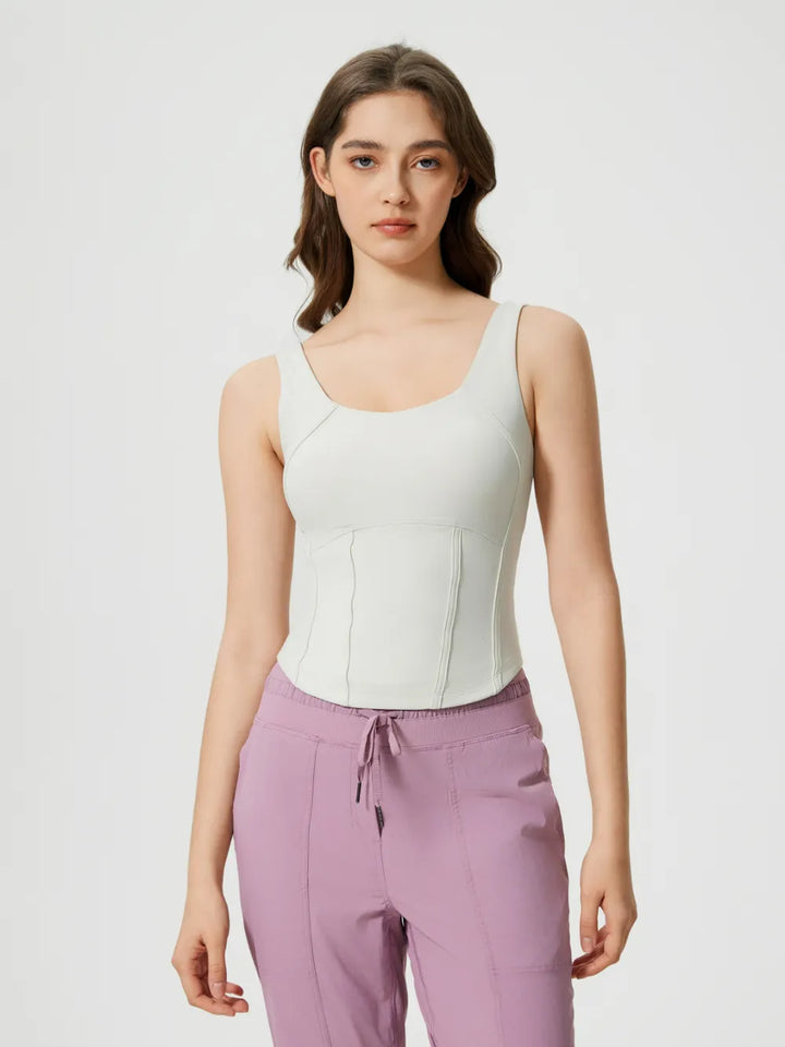 Millennia Round Neck Wide Strap Active Tank with Detachable Chest Pads - cas7m