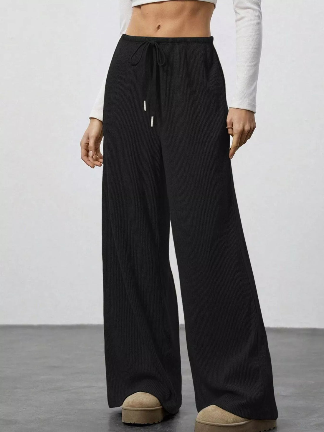 Relaxed Fit Wide Leg Pants - cas7m