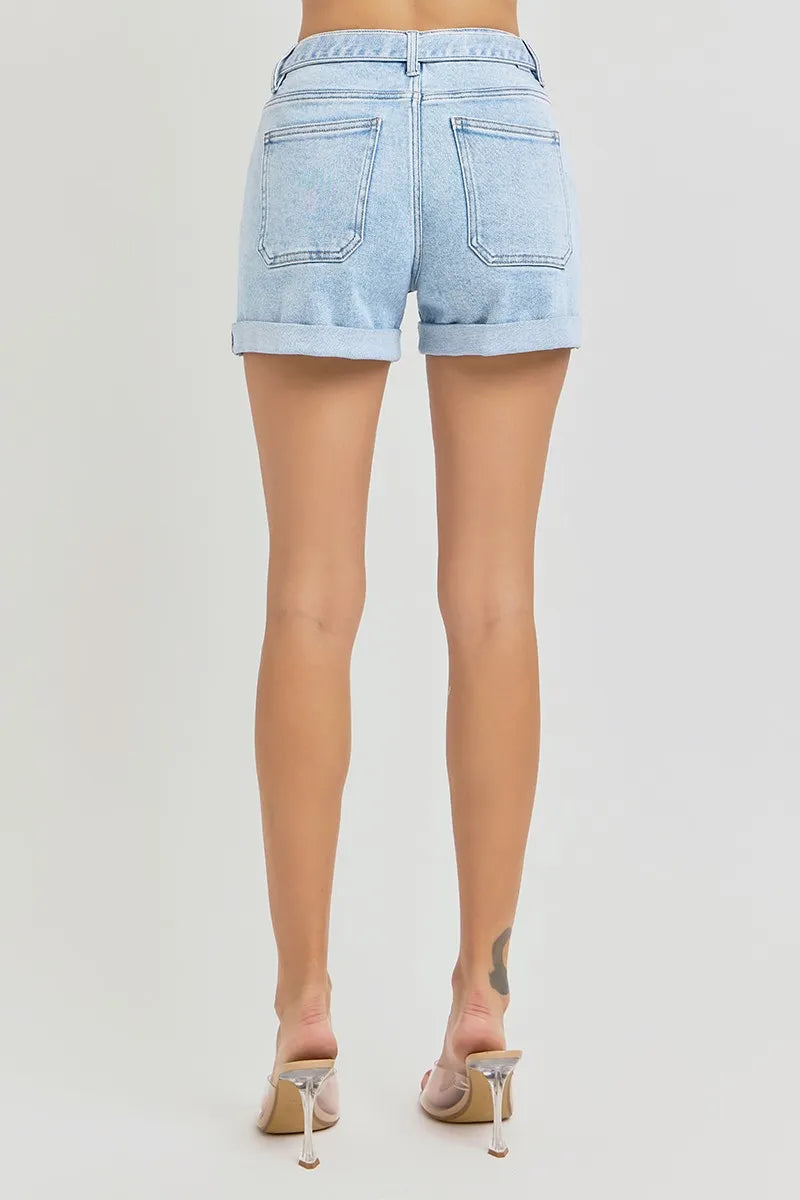 RISEN Full Size High Rise Belted Roll Up Shorts Plus Size - cas7m