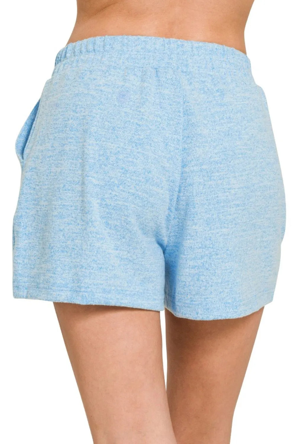 Zenana Soft Melange Hacci Elastic Waist Band Shorts - cas7m