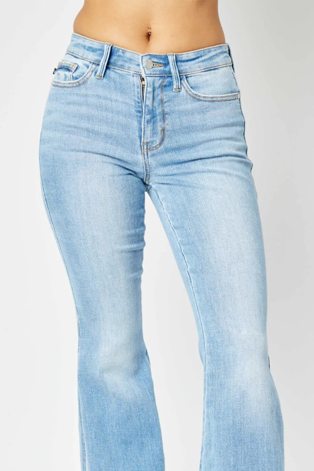 Judy Blue Full Size Mid Rise Raw Hem Slit Flare Jeans - cas7m