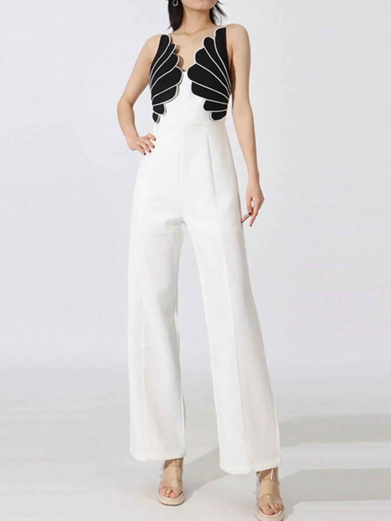 Contrast Sleeveless Wide-Leg Jumpsuit - cas7m
