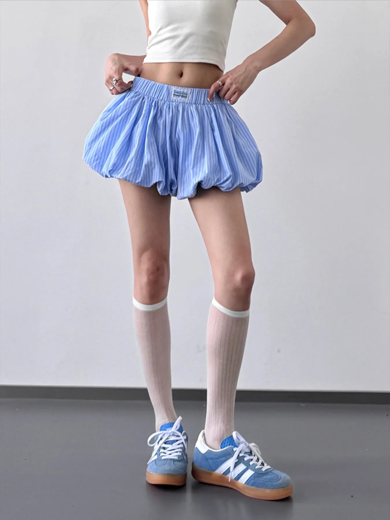 Striped Bubble Hem Casual Shorts - cas7m