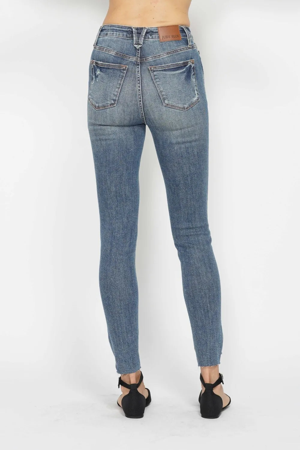 Judy Blue Full Size Tummy Control Vintage Wash Hem Destroy Skinny Jeans - cas7m