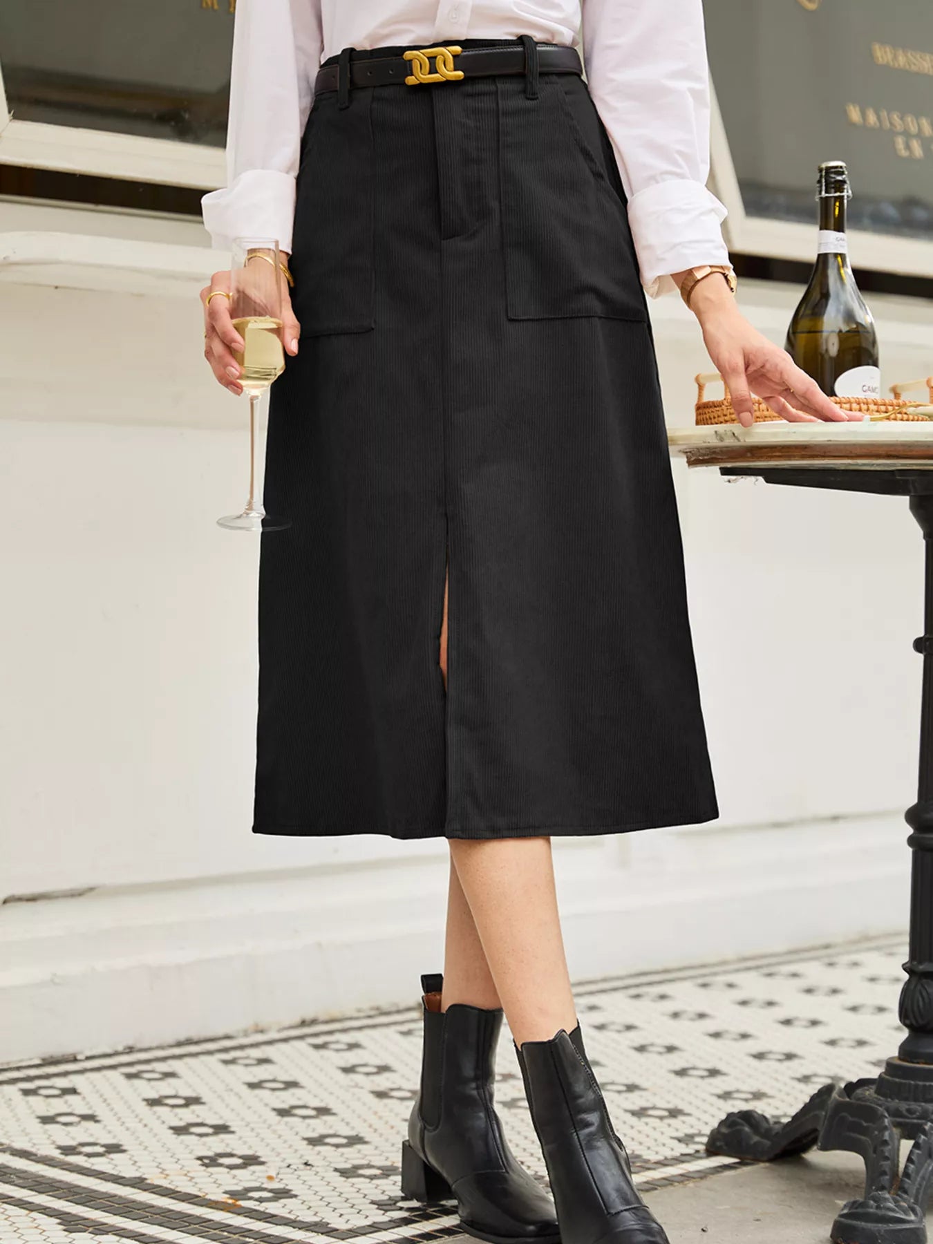 Front Slit Shift High Waist Midi Skirt - cas7m