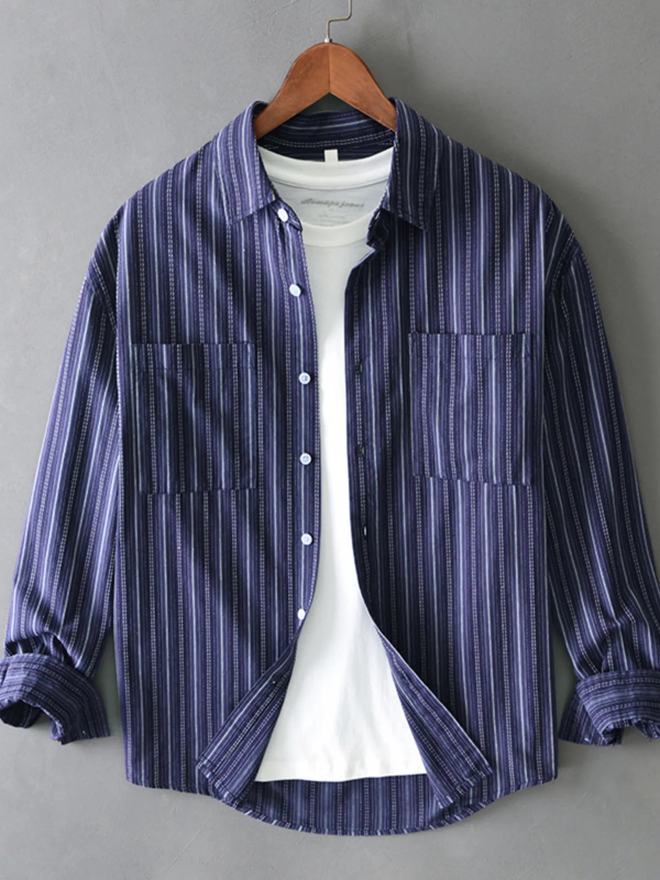 Men's Plus Size Button-Up Long Sleeve Shirt - cas7m