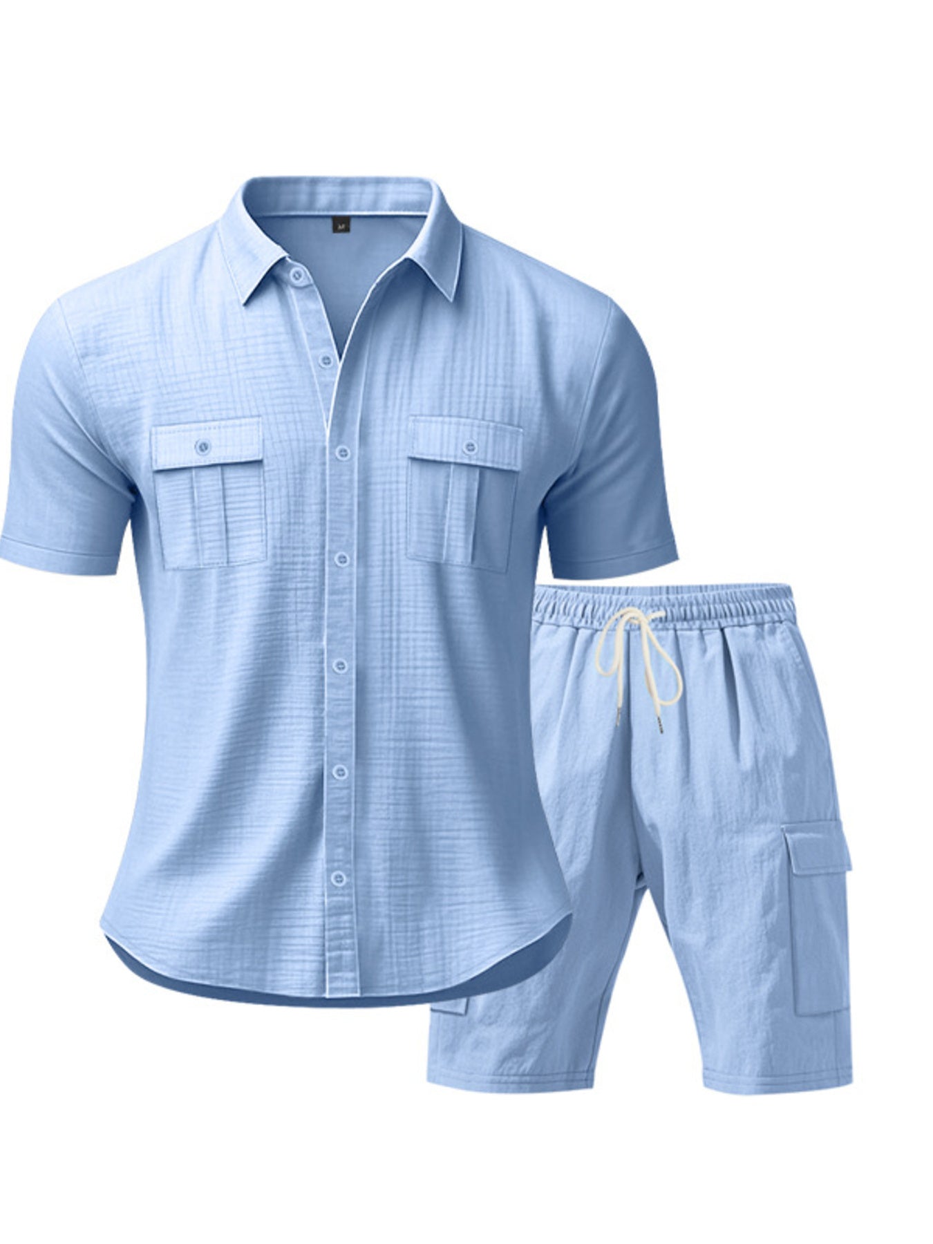 Men's Full Size Button Up Shirt and Shorts Set Plus Size - cas7m