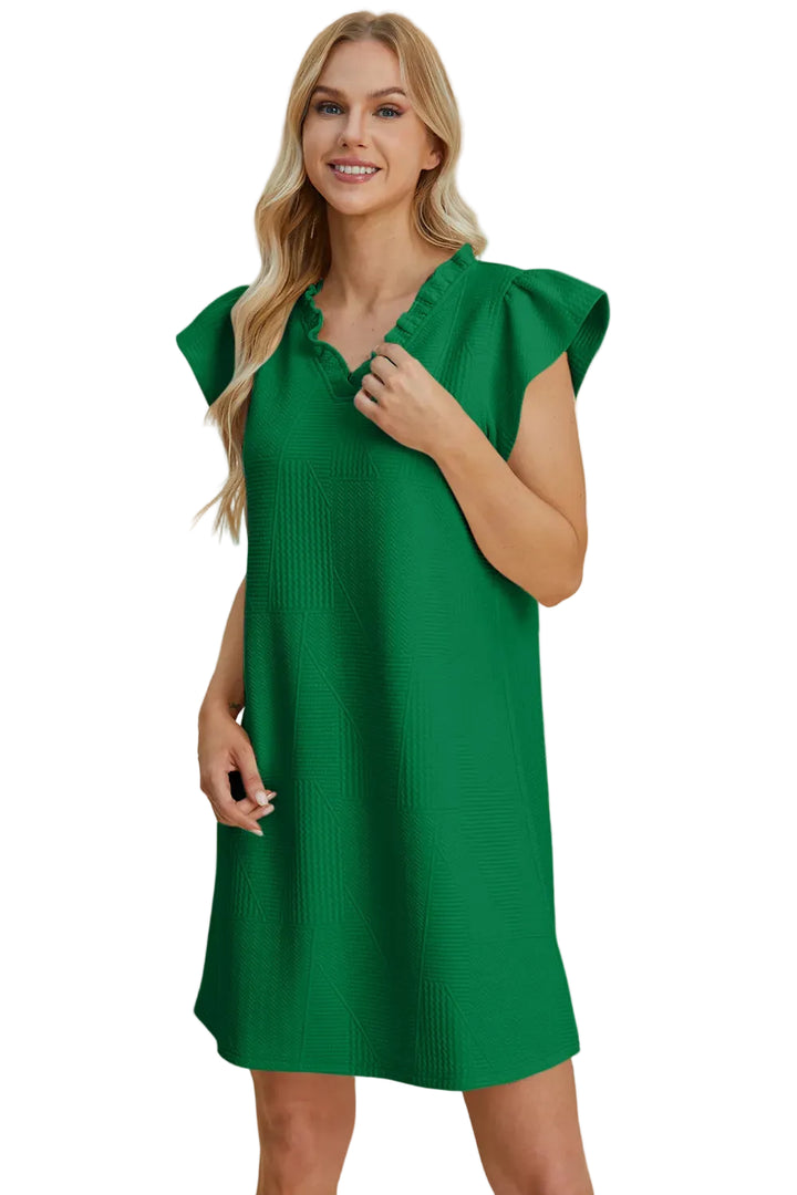 Double Take Full Size Ruffled V-Neck Cap Sleeve Dress - cas7m