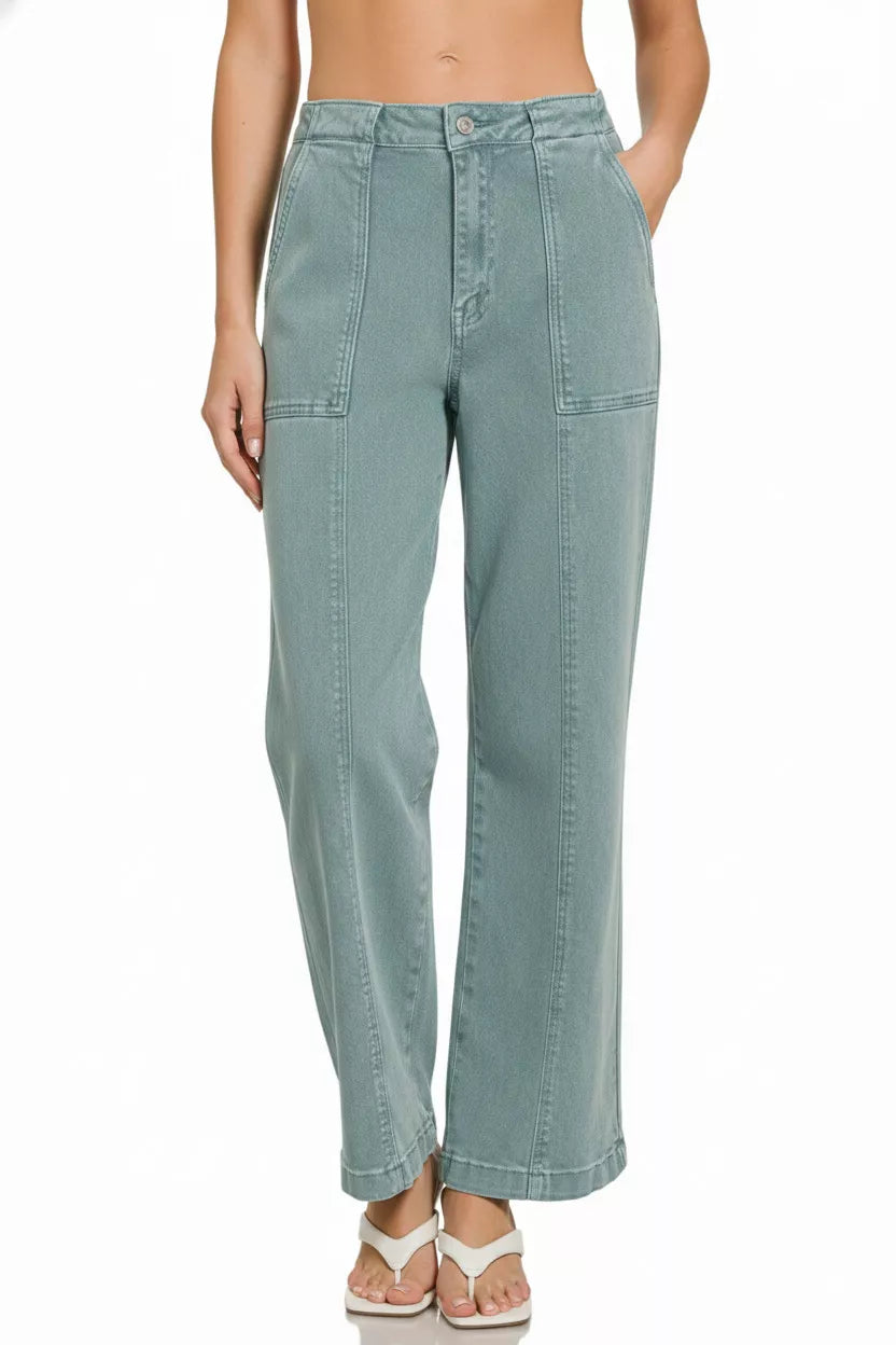 Zenana Straight Leg Utility Pocket Jeans - cas7m