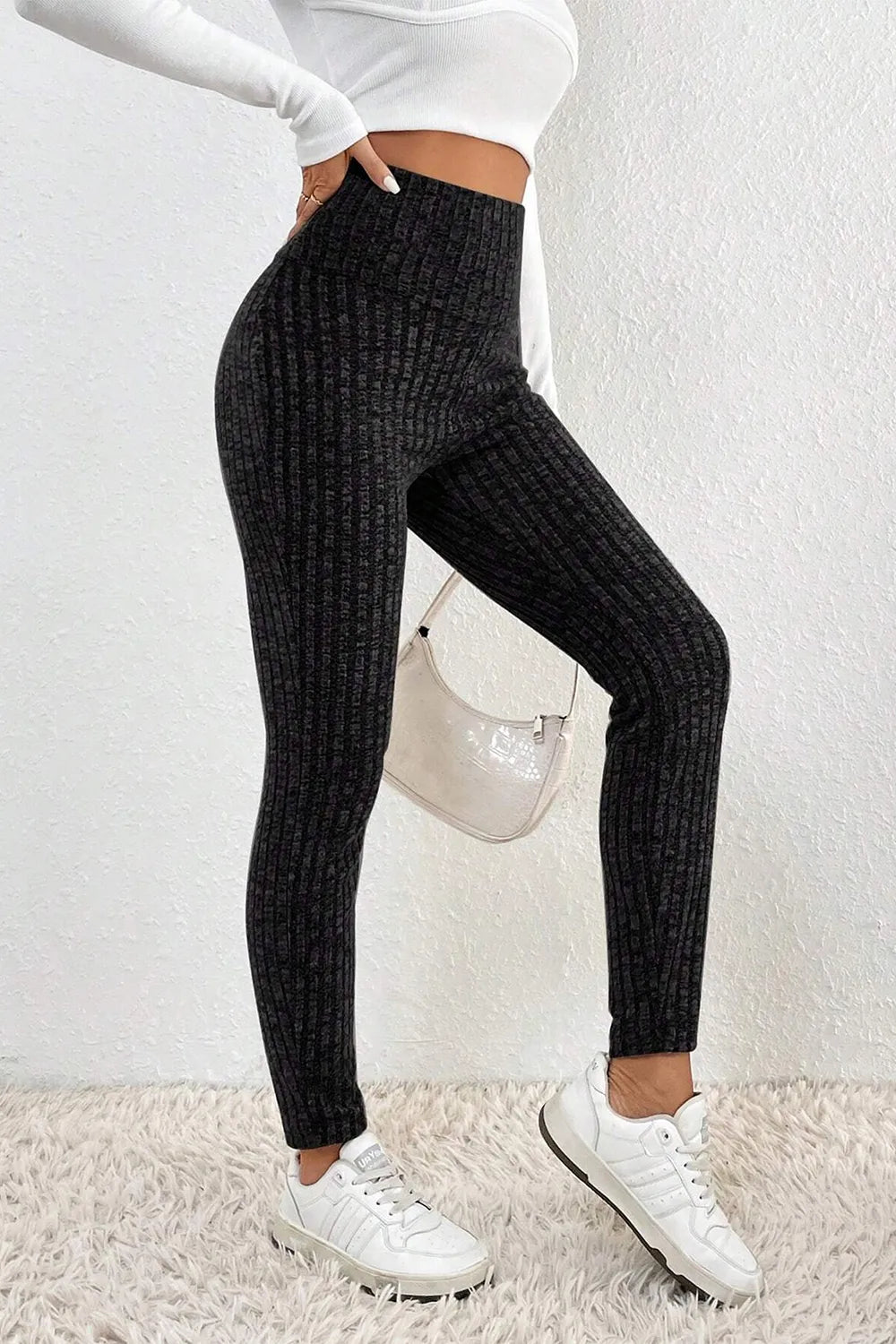 Ribbed High Waist Leggings - cas7m