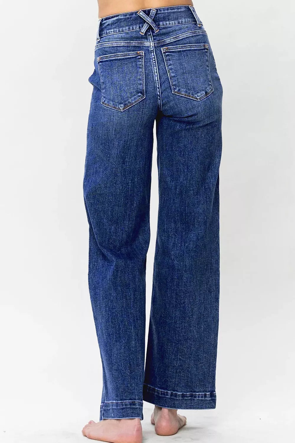 Double Button Zip Fly Straight Leg Jeans - cas7m
